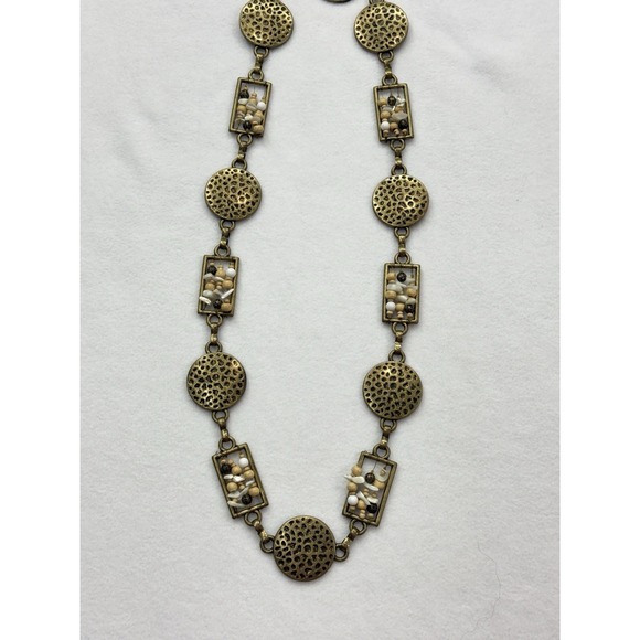 Vintage Gold Tone Geometric Chain Belt Hammered Disc Beaded Boho Adjustable - Picture 8 of 10